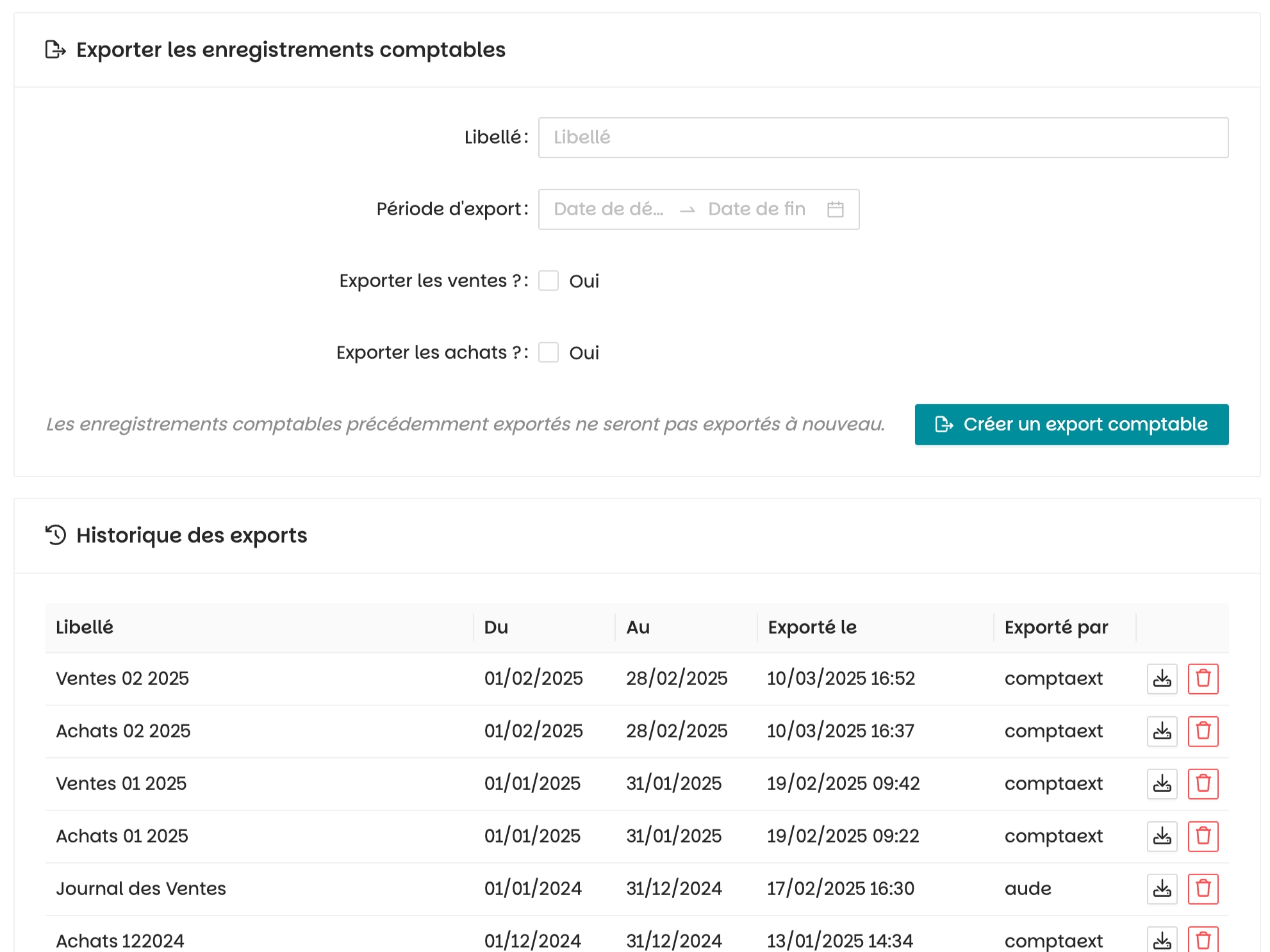 Exports comptables defaco